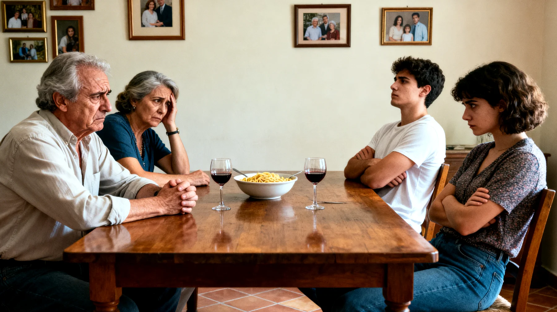 Genitori che faticano a comprendere le scelte di vita, i valori e le priorità dei figli giovani adulti, creando incomprensioni e distanza emotiva dovute a visioni del mondo molto diverse tra generazioni"