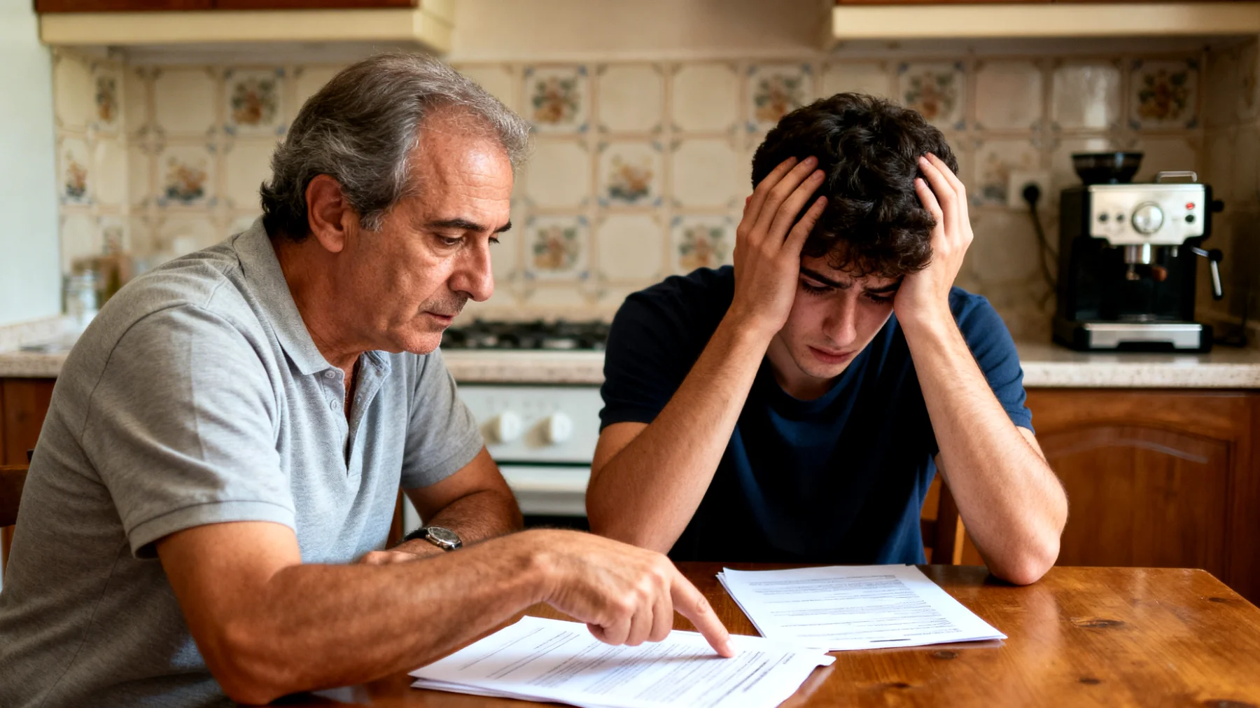 Un papà che esercita pressioni eccessive sul figlio giovane adulto riguardo alle scelte universitarie, lavorative o di vita, creando aspettative troppo alte e generando tensioni, senso di inadeguatezza e conflitti sul percorso da intraprendere"